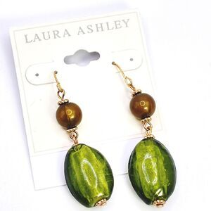 Laura Ashley Earrings with Green Glass Beads